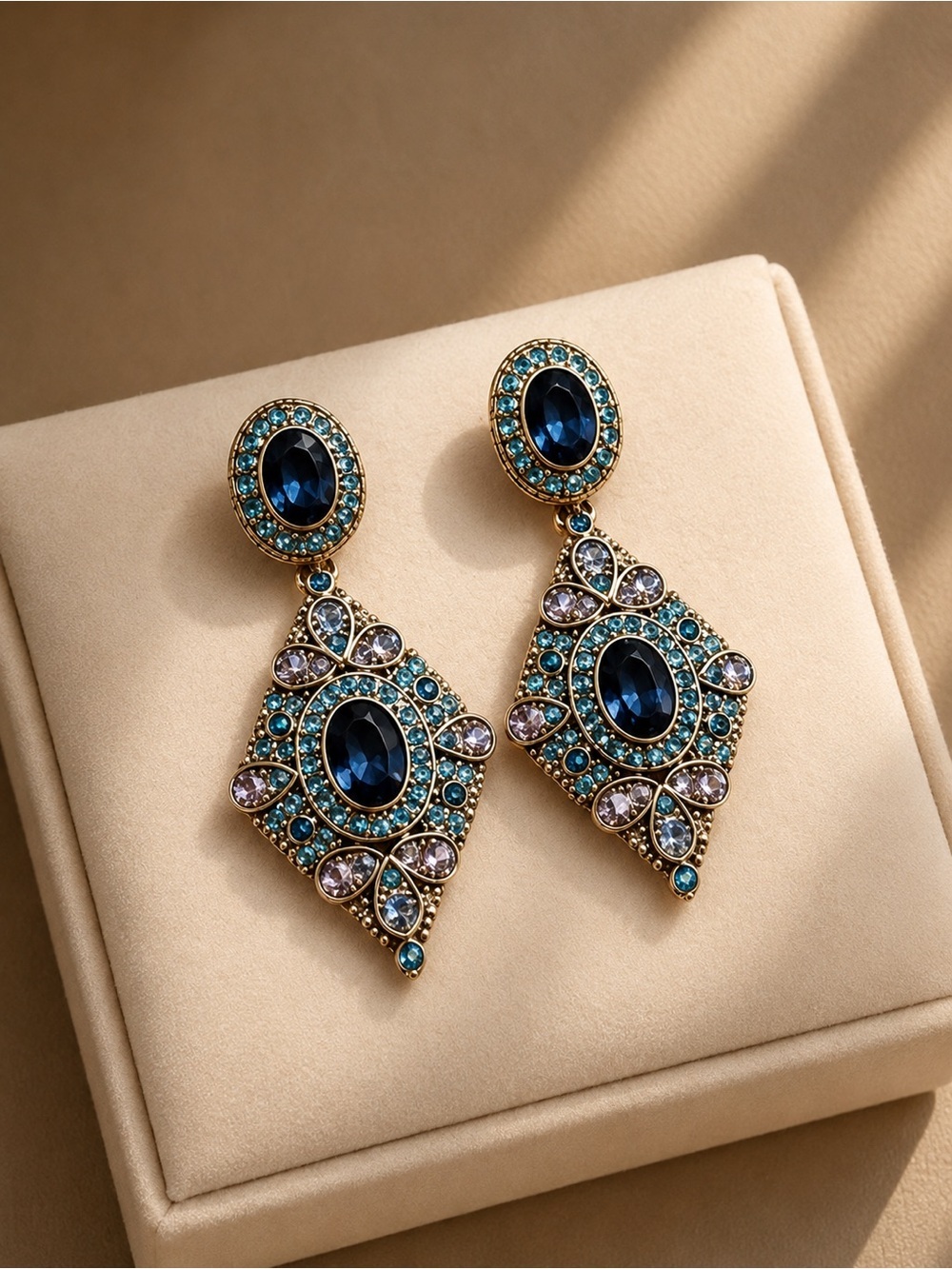 Luxury | Vintage Blue Crystal Statement Drop Earrings